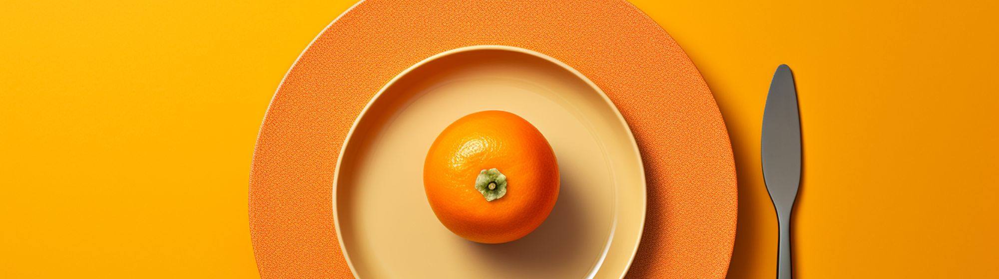 Monochrome orange photo with a plate and an orange inside